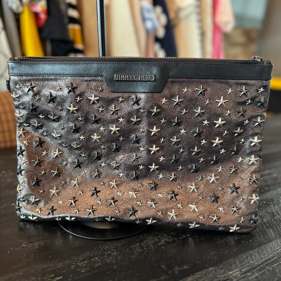 Jimmy Choo Dark Gray Star Studded Clutch - Picture 1 of 6
